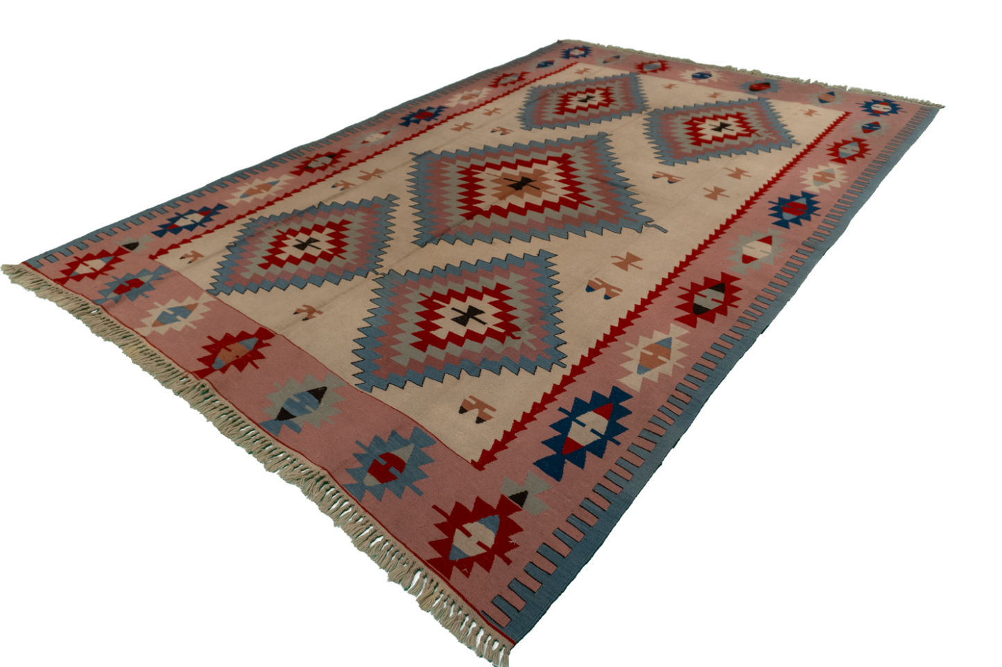 W 6.7 L 9.10 Kilim 100% Wool Hand-Woven Geometric Design - 50026