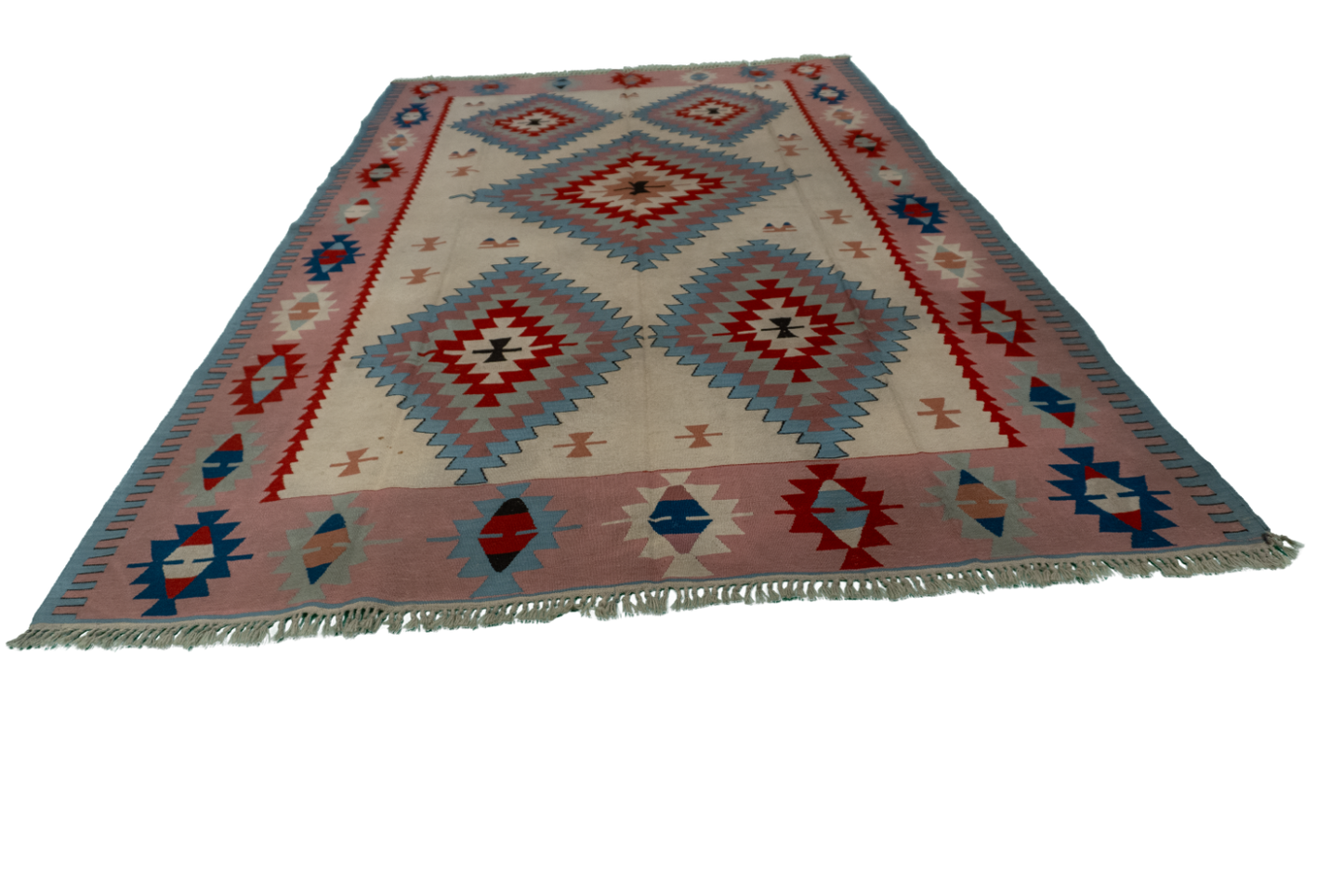 W 6.7 L 9.10 Kilim 100% Wool Hand-Woven Geometric Design - 50026