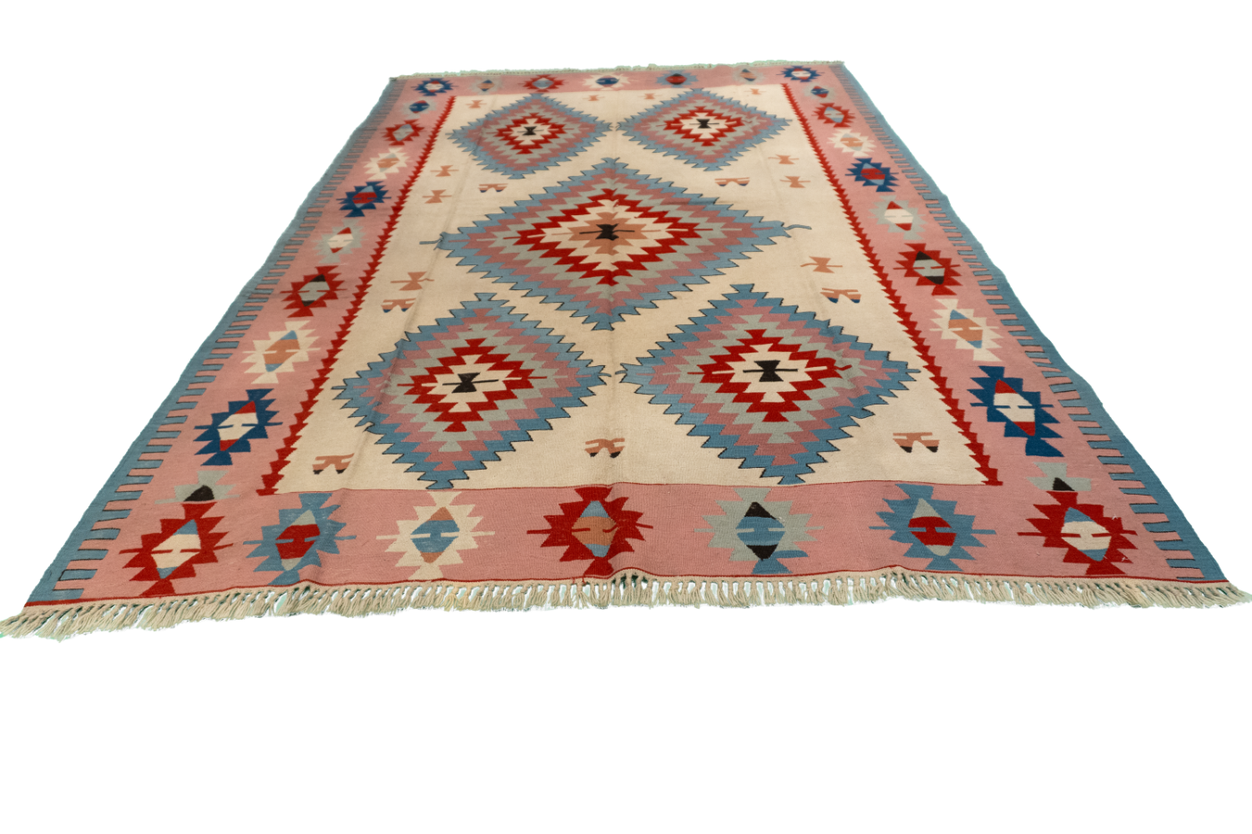 W 6.7 L 9.10 Kilim 100% Wool Hand-Woven Geometric Design - 50026