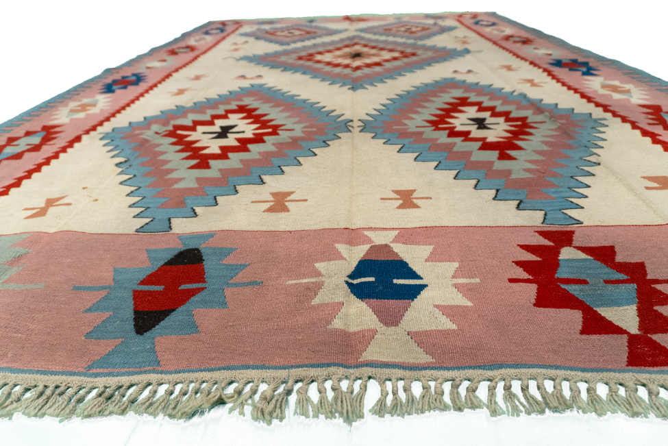 W 6.7 L 9.10 Kilim 100% Wool Hand-Woven Geometric Design - 50026