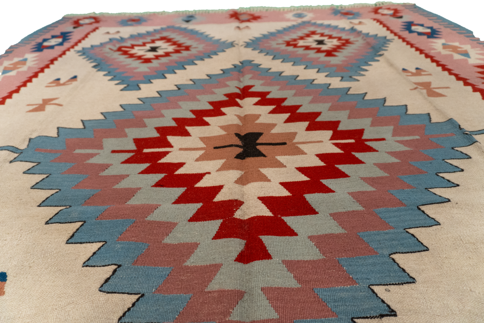 W 6.7 L 9.10 Kilim 100% Wool Hand-Woven Geometric Design - 50026