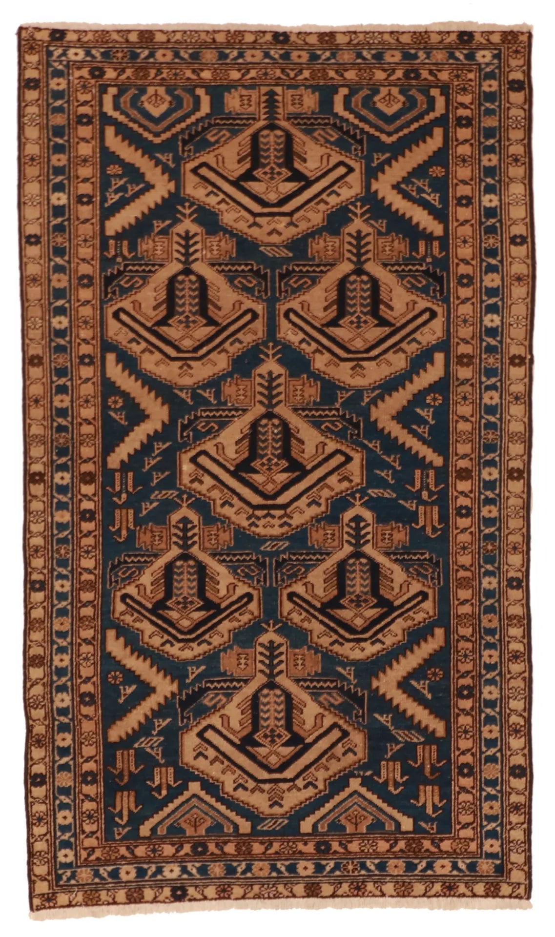 W 3.11 L 6.8 Hamadan Antique 100% Wool Hand-Woven All-Over Design - 50029