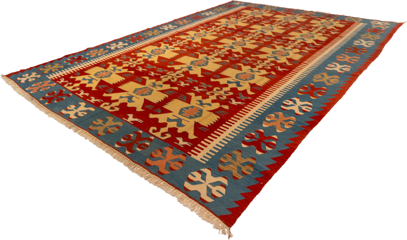 W 8.9 L 12.5 Kilim 100% Wool Hand-Woven Geometric Design - 50045