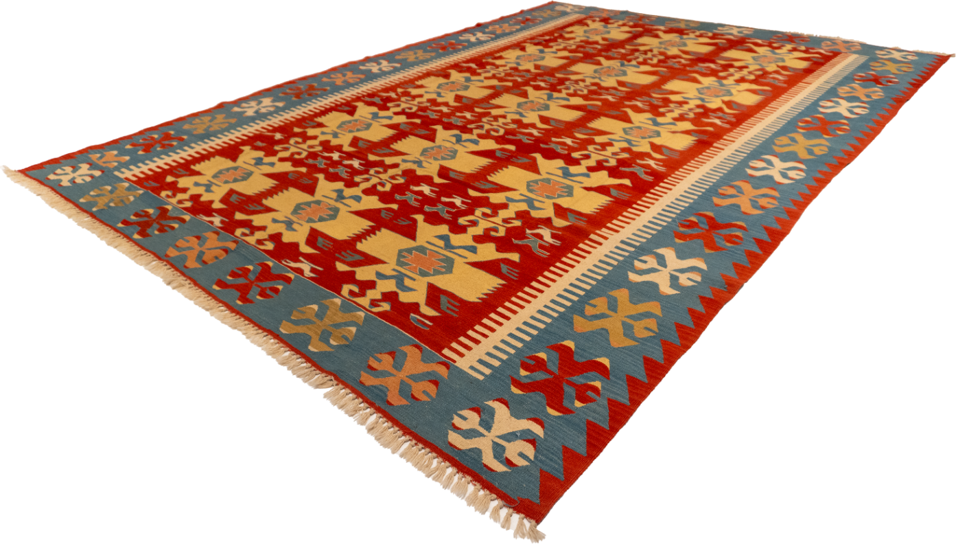 W 8.9 L 12.5 Kilim 100% Wool Hand-Woven Geometric Design - 50045