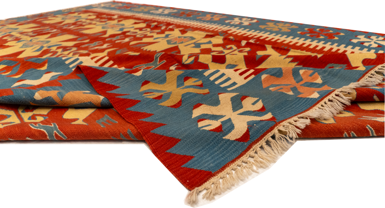 W 8.9 L 12.5 Kilim 100% Wool Hand-Woven Geometric Design - 50045