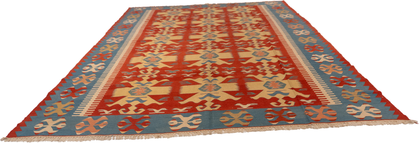 W 8.9 L 12.5 Kilim 100% Wool Hand-Woven Geometric Design - 50045