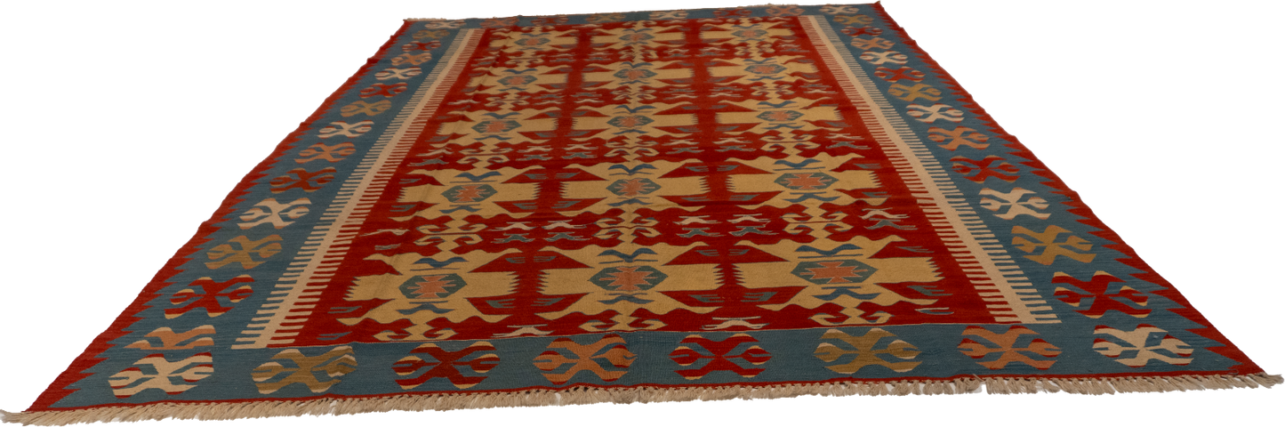 W 8.9 L 12.5 Kilim 100% Wool Hand-Woven Geometric Design - 50045