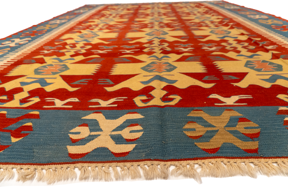 W 8.9 L 12.5 Kilim 100% Wool Hand-Woven Geometric Design - 50045