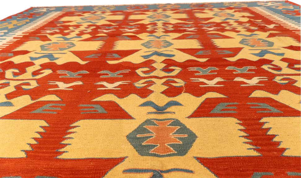 W 8.9 L 12.5 Kilim 100% Wool Hand-Woven Geometric Design - 50045