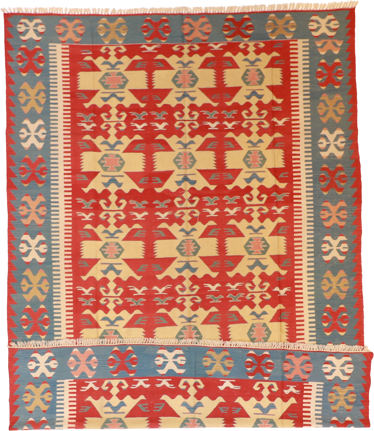 W 8.9 L 12.5 Kilim 100% Wool Hand-Woven Geometric Design - 50045