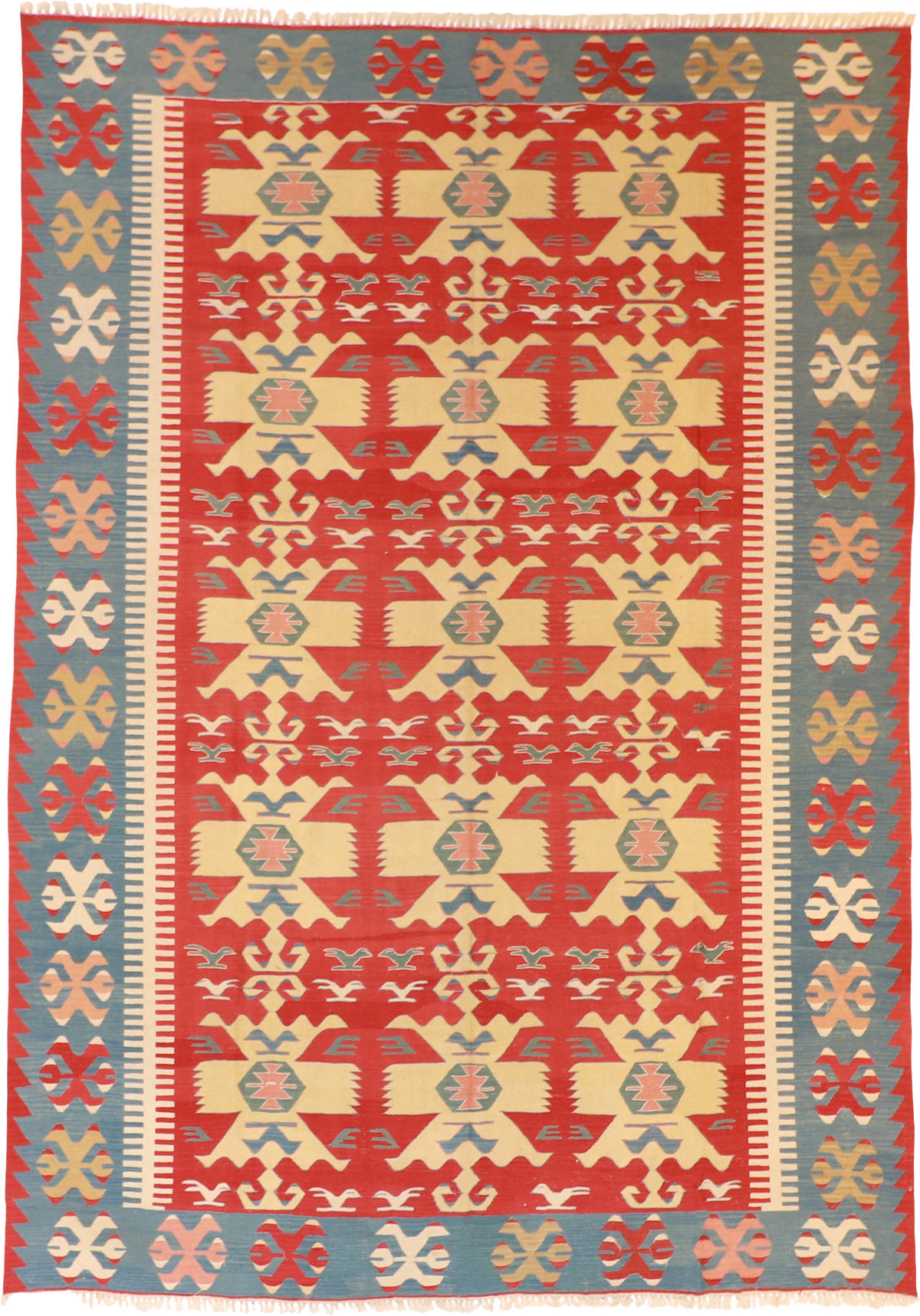 W 8.9 L 12.5 Kilim 100% Wool Hand-Woven Geometric Design - 50045