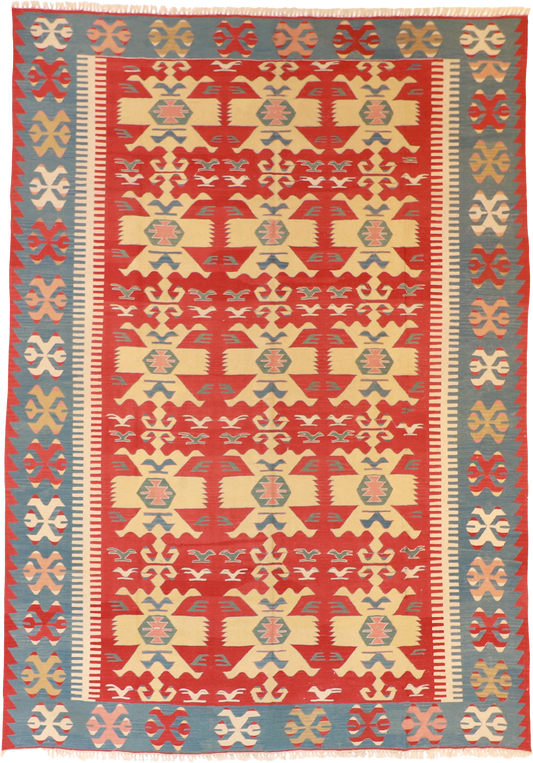 W 8.9 L 12.5 Kilim 100% Wool Hand-Woven Geometric Design - 50045