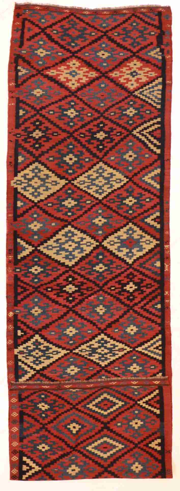 W 4 L 13.9 Kilim 100% Silk Hand-Woven Geometric Design - 50072