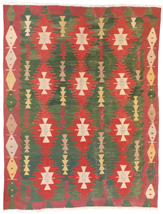 8.10 x 11.3 - Kilim Wool Geometric Rectangle - Finest Hand-Knotted Quality Wool — 50095