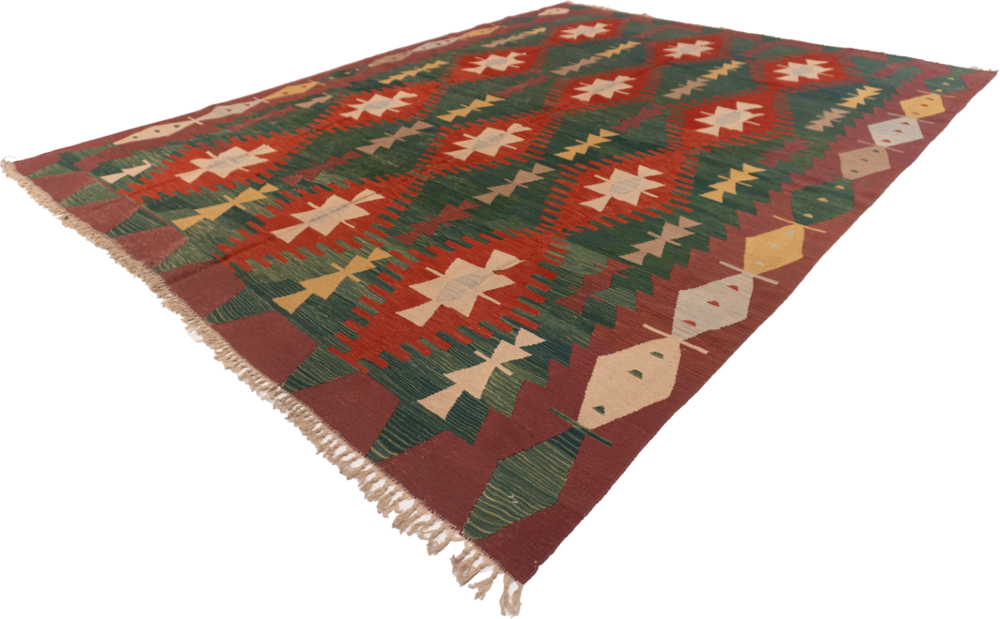 W 8.10 - L 11.3 - Kilim Wool Geometric Rectangle - Finest Hand-Made Quality Wool - 50095