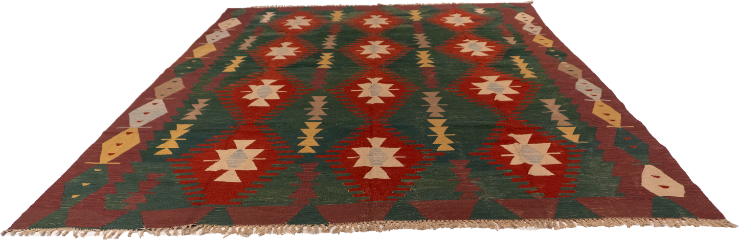 W 8.10 - L 11.3 - Kilim Wool Geometric Rectangle - Finest Hand-Made Quality Wool - 50095