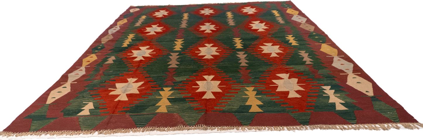 W 8.10 - L 11.3 - Kilim Wool Geometric Rectangle - Finest Hand-Made Quality Wool - 50095