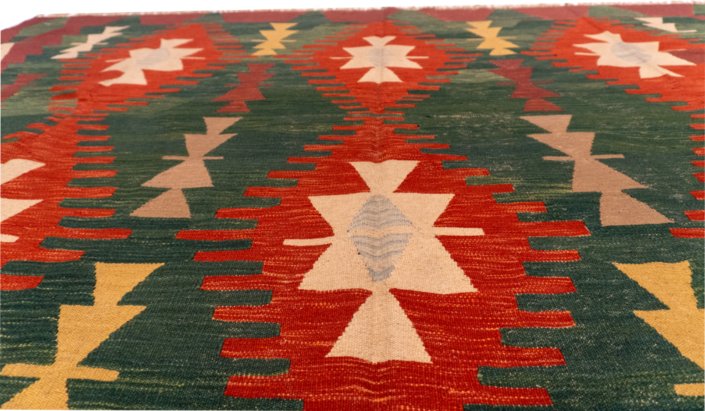 W 8.10 - L 11.3 - Kilim Wool Geometric Rectangle - Finest Hand-Made Quality Wool - 50095