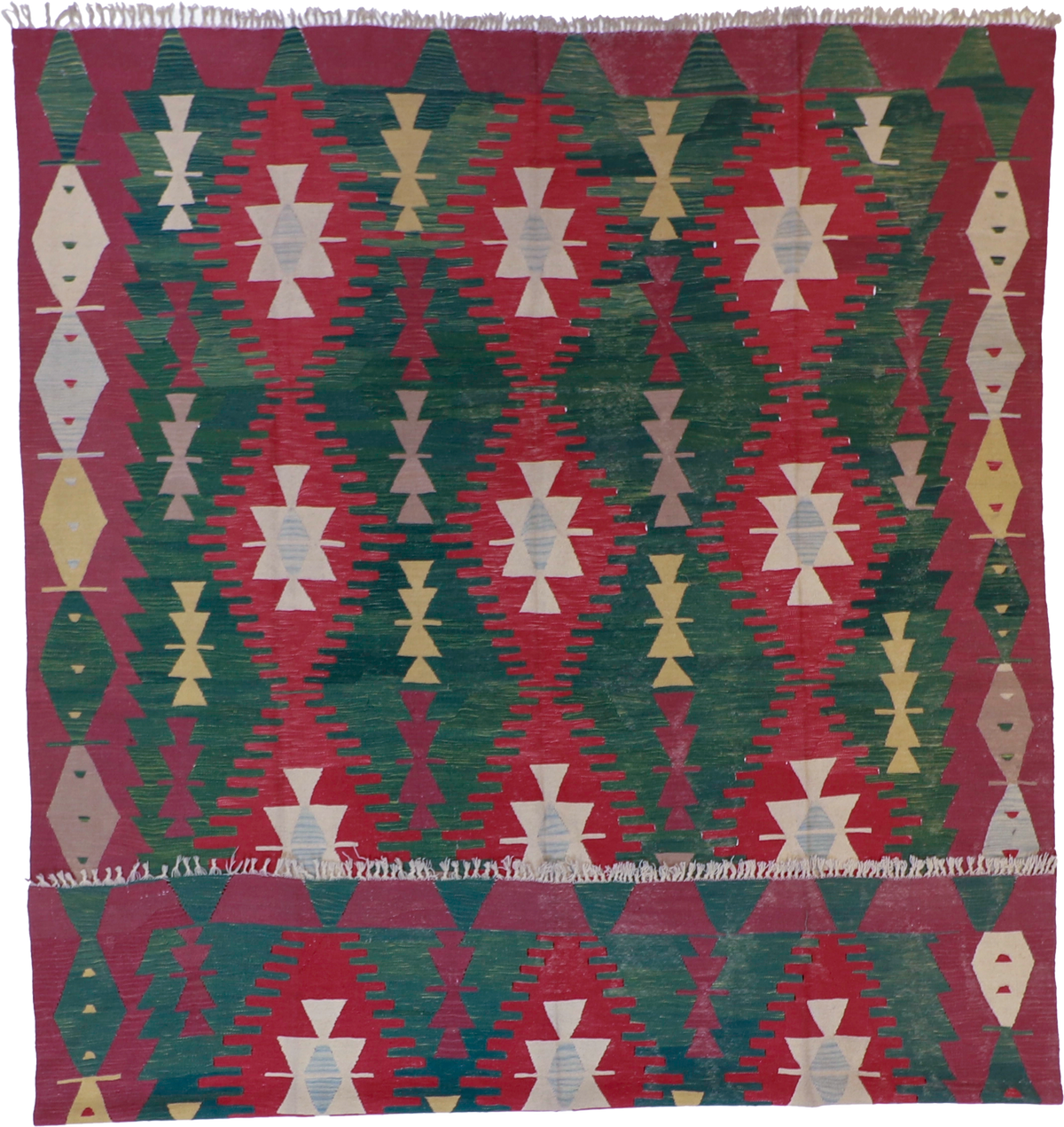 W 8.10 L 11.3 Kilim 100% Wool Hand-Woven Geometric Design - 50095