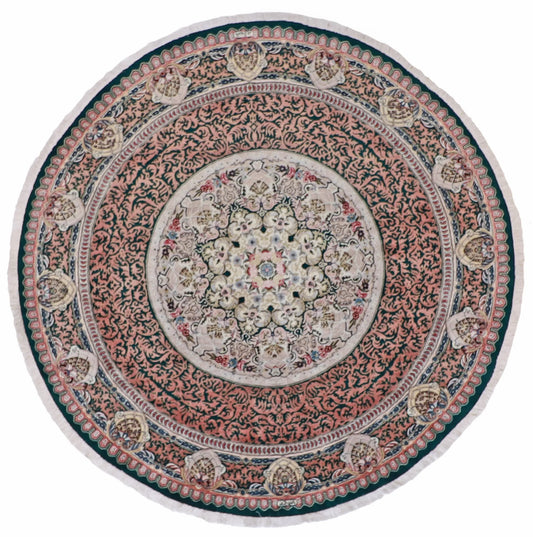 W 8.1 - L 8.1 - Tabriz Fine Floral Round - Finest Hand-Knotted Quality Wool - 50162
