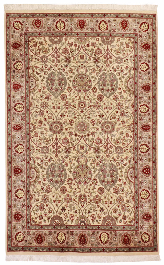 4x6 - Qum Fine Floral Rectangle - Hand Knotted Rug — 50326