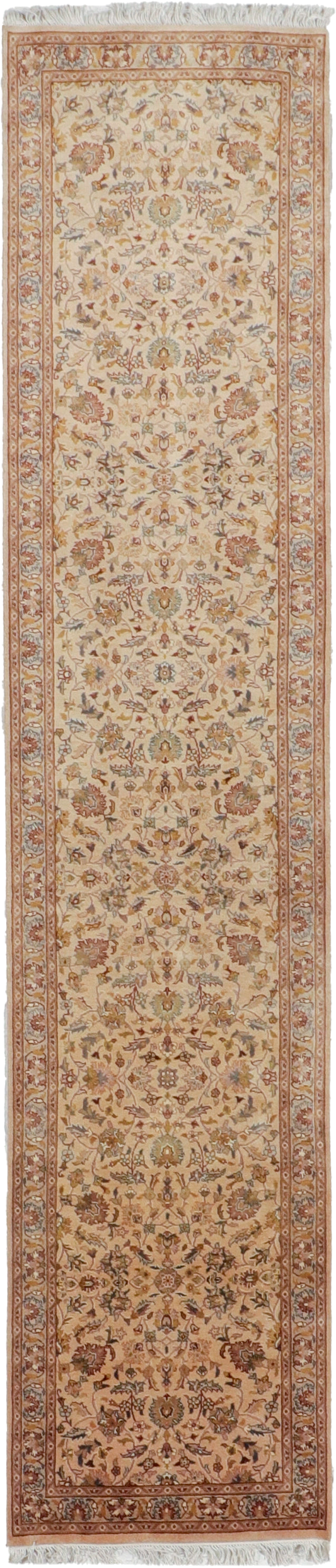 W 2.7 - L 12.1 Qum Runner 100% Wool Hand-Woven Floral Design - 50341