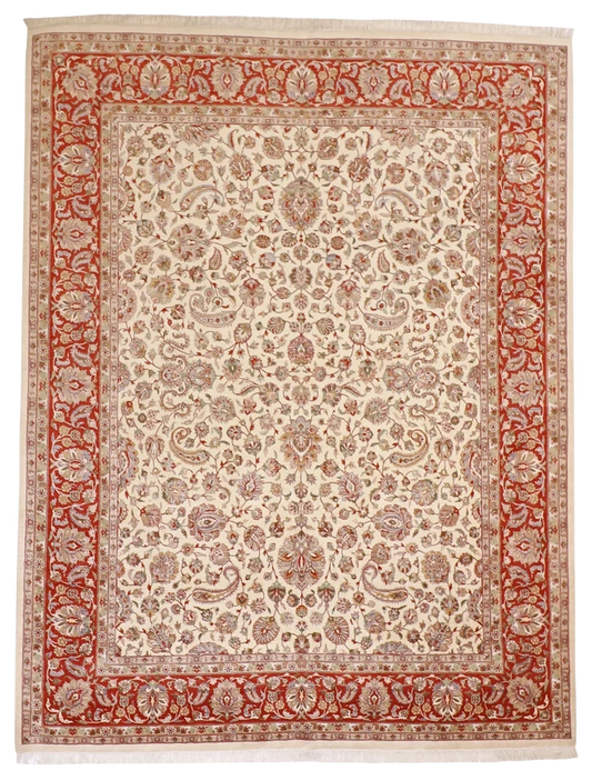 W 8.1 L 10.6 Sh. Abbas 100% Wool Hand-Woven Floral Design - 50370