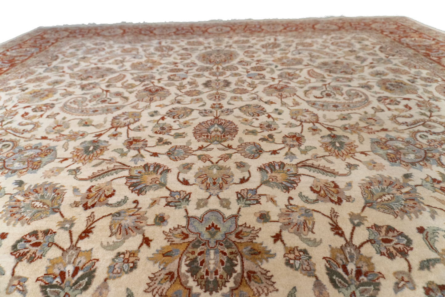 W 8.1 L 10.6 Sh. Abbas 100% Wool Hand-Woven Floral Design - 50370