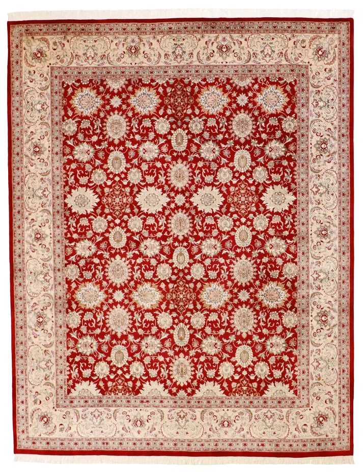 W 8.1 L 10.3 Qum 100% Wool Hand-Woven All-Over Design - 50373