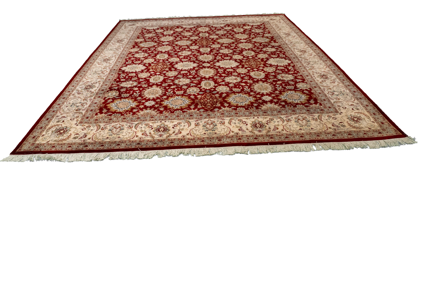 W 8.1 L 10.3 Qum 100% Wool Hand-Woven All-Over Design - 50373
