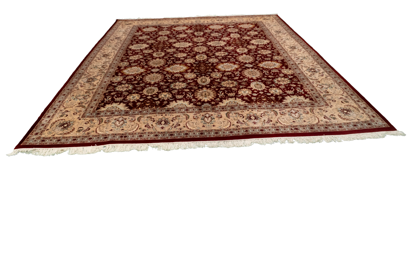 W 8.1 L 10.3 Qum 100% Wool Hand-Woven All-Over Design - 50373