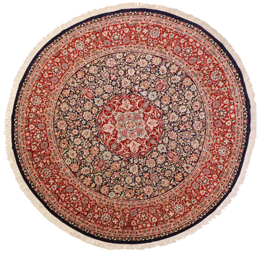 Round - Kashan Fine Floral - Hand Knotted Rug — 50402