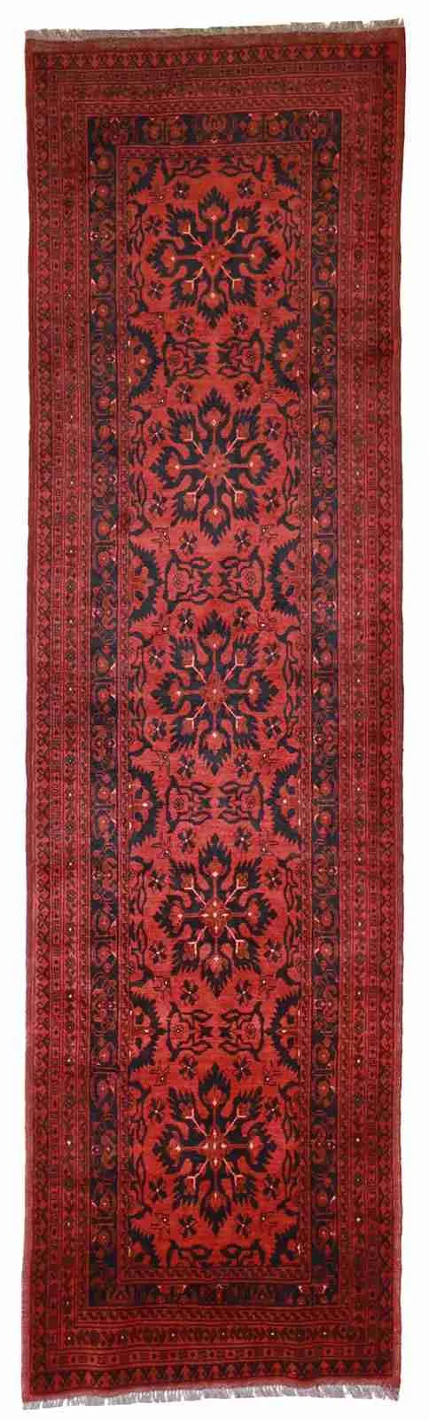 W 2.7 L 9.7 Khan Mohamadie Runner 100% Wool Hand-Woven Geometric Design - 50524