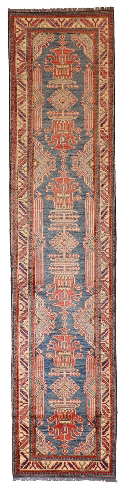 W 2.6 L 11.6 Karajeh Runner 100% Wool Handmade Pakistan Geometric Design - 50612