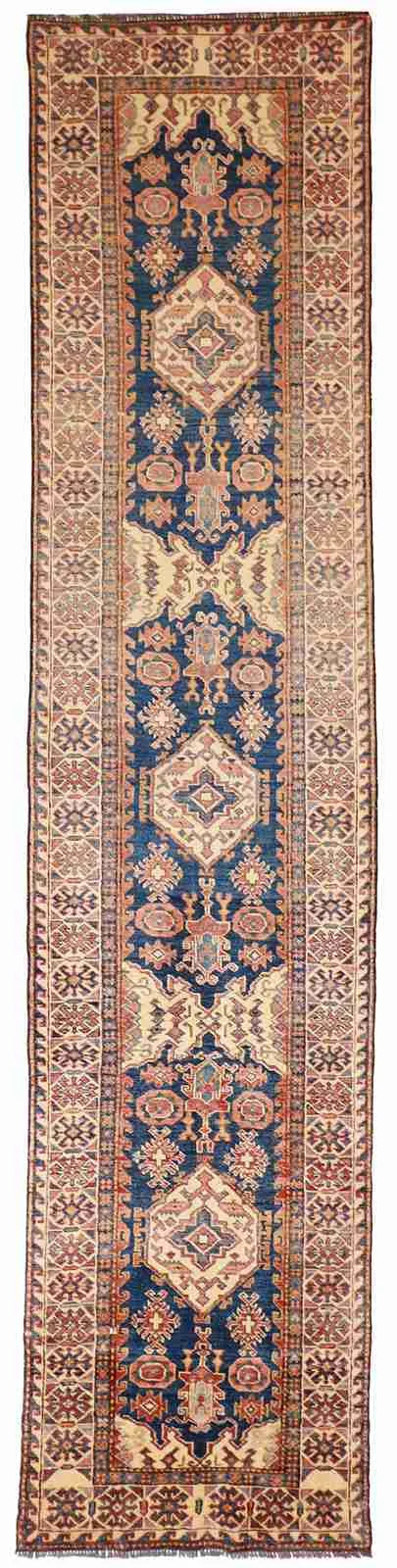 W 2.9 L 11.7 Karajeh Runner 100% Wool Hand-Woven Geometric Design - 50621