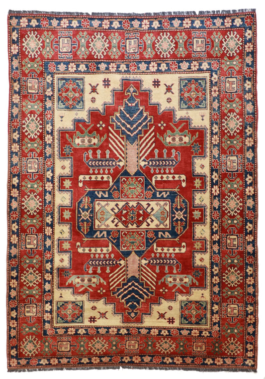 6x9 - Serapie Wool Geometric Rectangle - Hand Knotted Rug — 50641