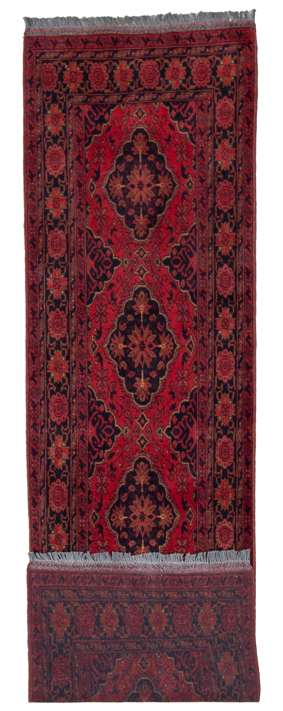 W 2.6 L 9.5 Khan Mohamadi Runner 100% Wool Hand-Woven Geometric Design - 50738