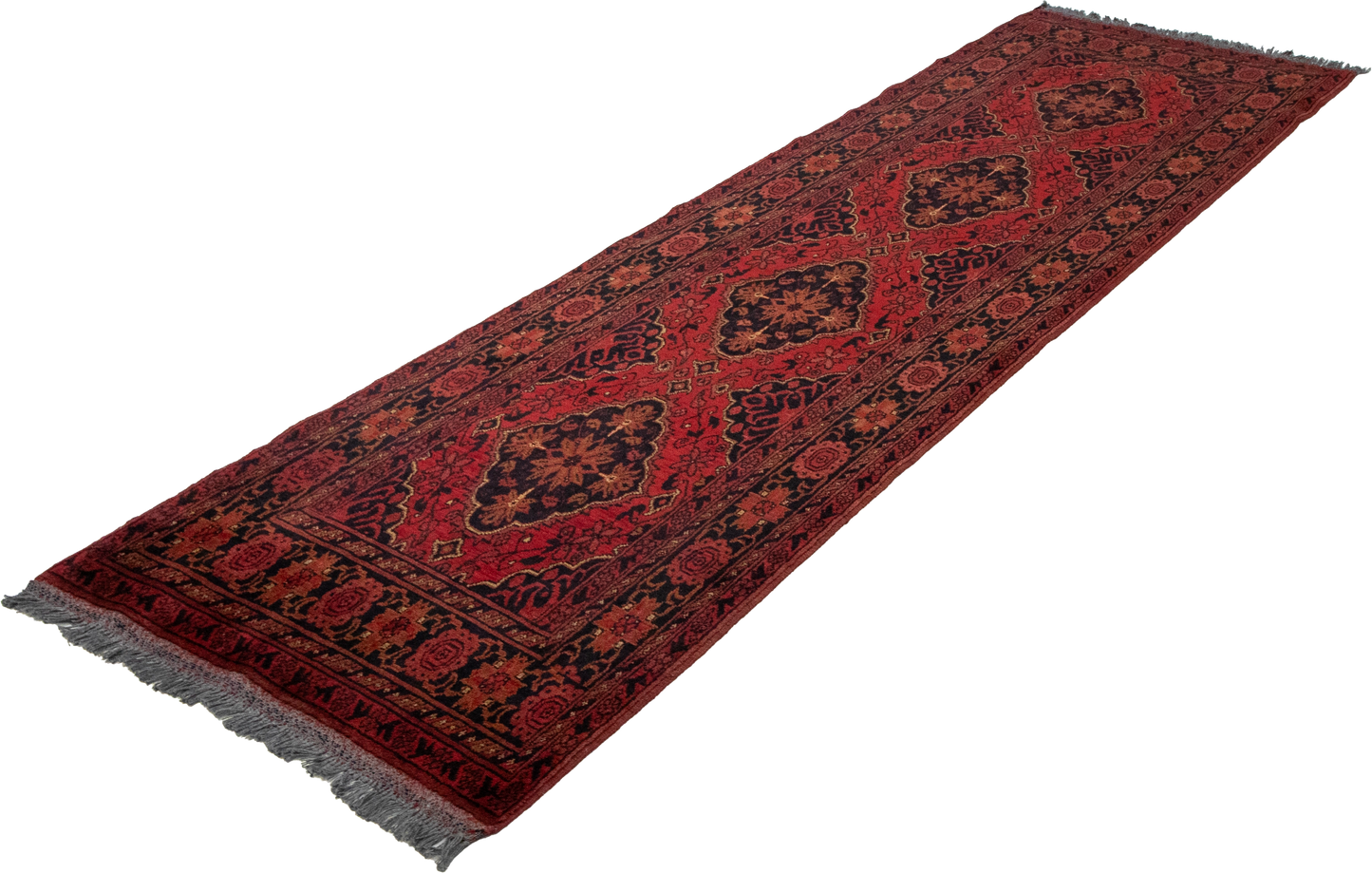 W 2.6 L 9.5 Khan Mohamadi Runner 100% Wool Hand-Woven Geometric Design - 50738