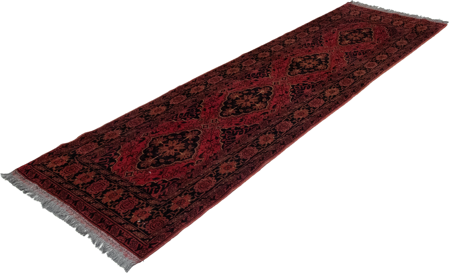 W 2.6 L 9.5 Khan Mohamadi Runner 100% Wool Hand-Woven Geometric Design - 50738