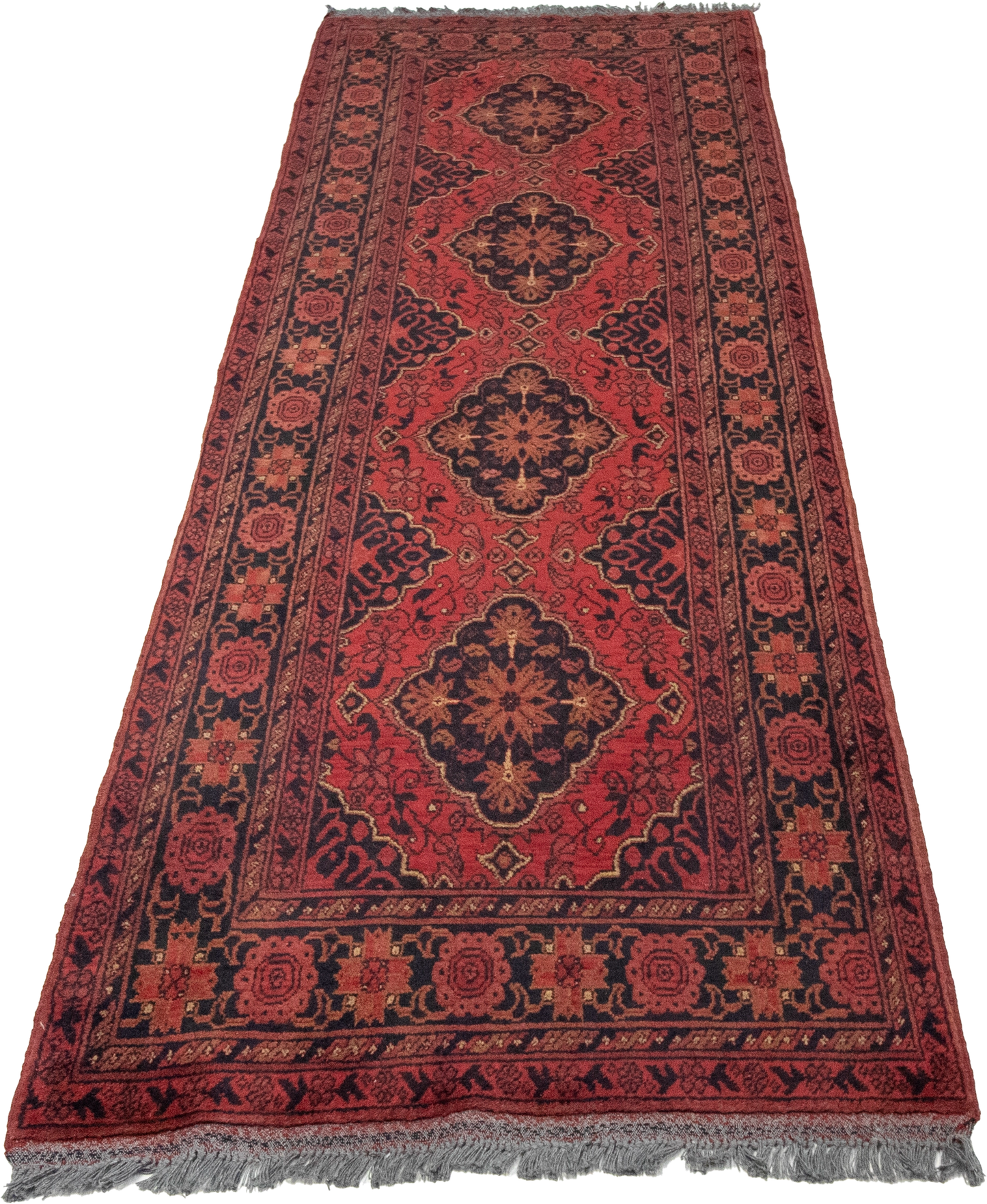 W 2.6 L 9.5 Khan Mohamadi Runner 100% Wool Hand-Woven Geometric Design - 50738