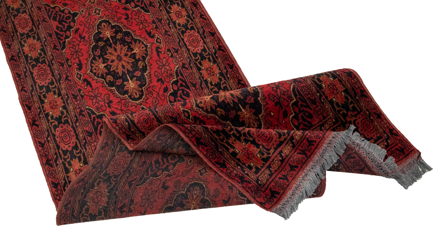 W 2.6 L 9.5 Khan Mohamadi Runner 100% Wool Hand-Woven Geometric Design - 50738