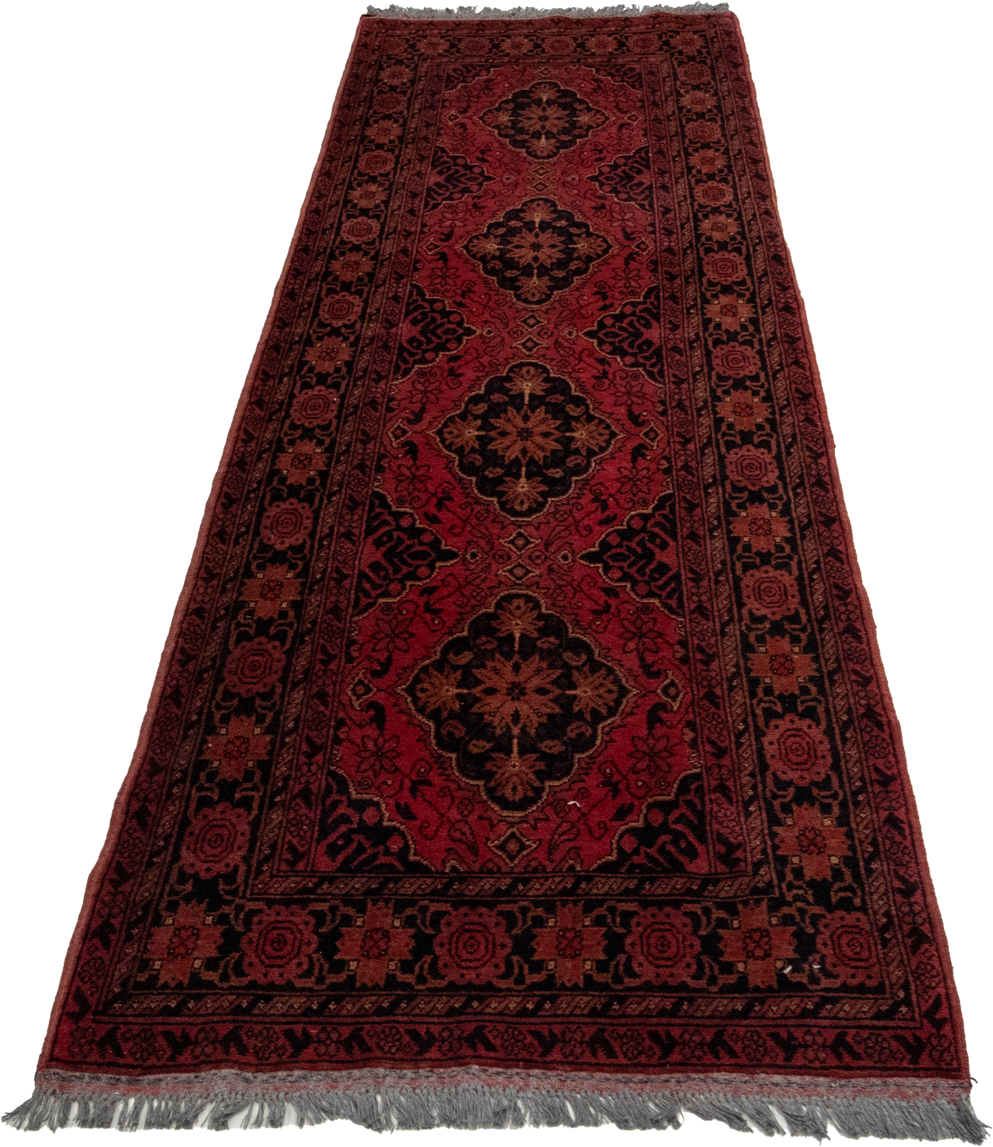 W 2.6 L 9.5 Khan Mohamadi Runner 100% Wool Hand-Woven Geometric Design - 50738