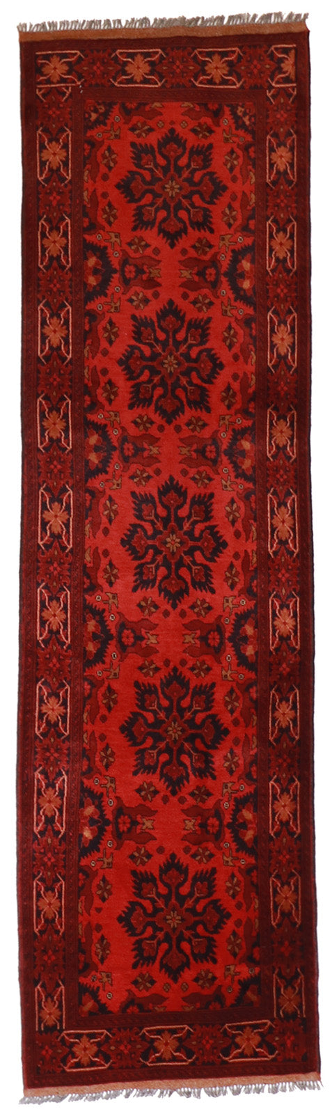 W 2.6 L 9.3 Kazak Runner 100% Wool Handmade Pakistan Geometric Design - 50757