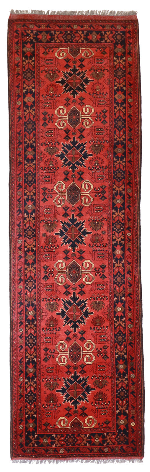 W 2.10 L 9.5 Kazak Runner 100% Wool Handmade Geometric Design - 50761