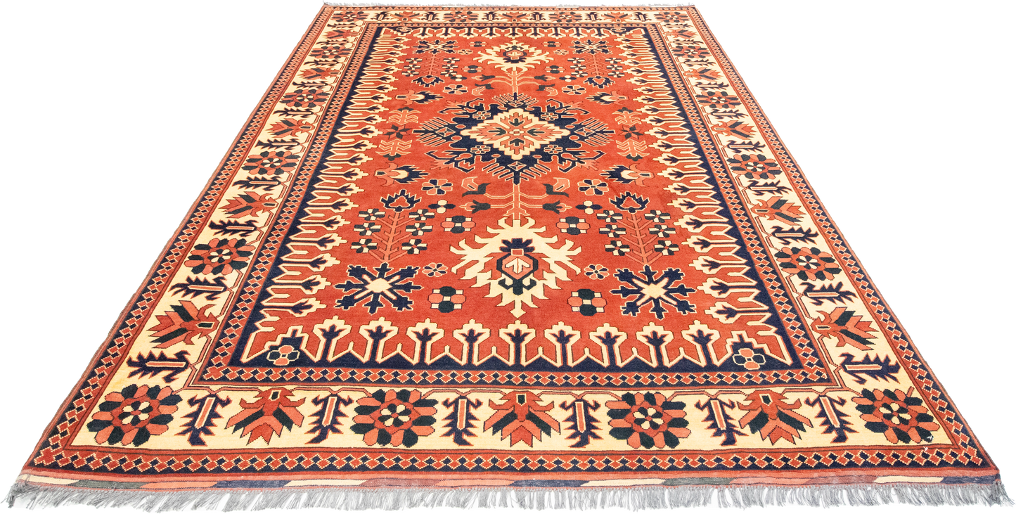 W 6.8 L 9.3 Baku 100% Wool Hand-Woven Geometric Design - 50863