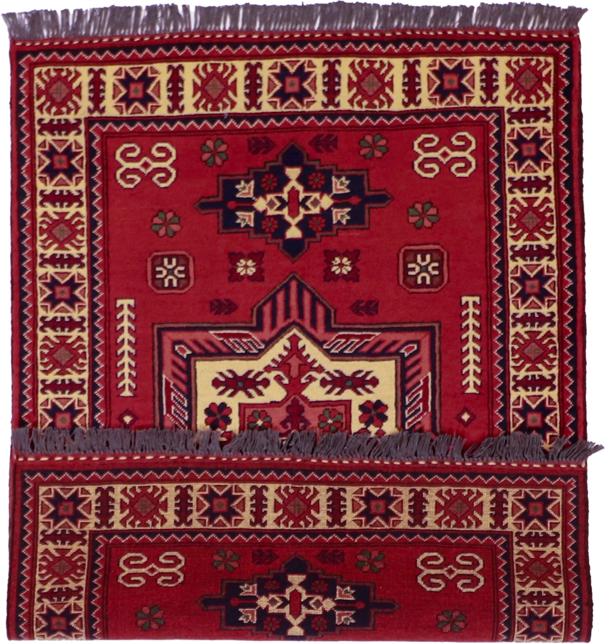 W 3.6 L 4.10 Gafgaz 100% Wool Hand-Woven Geometric Design - 50876