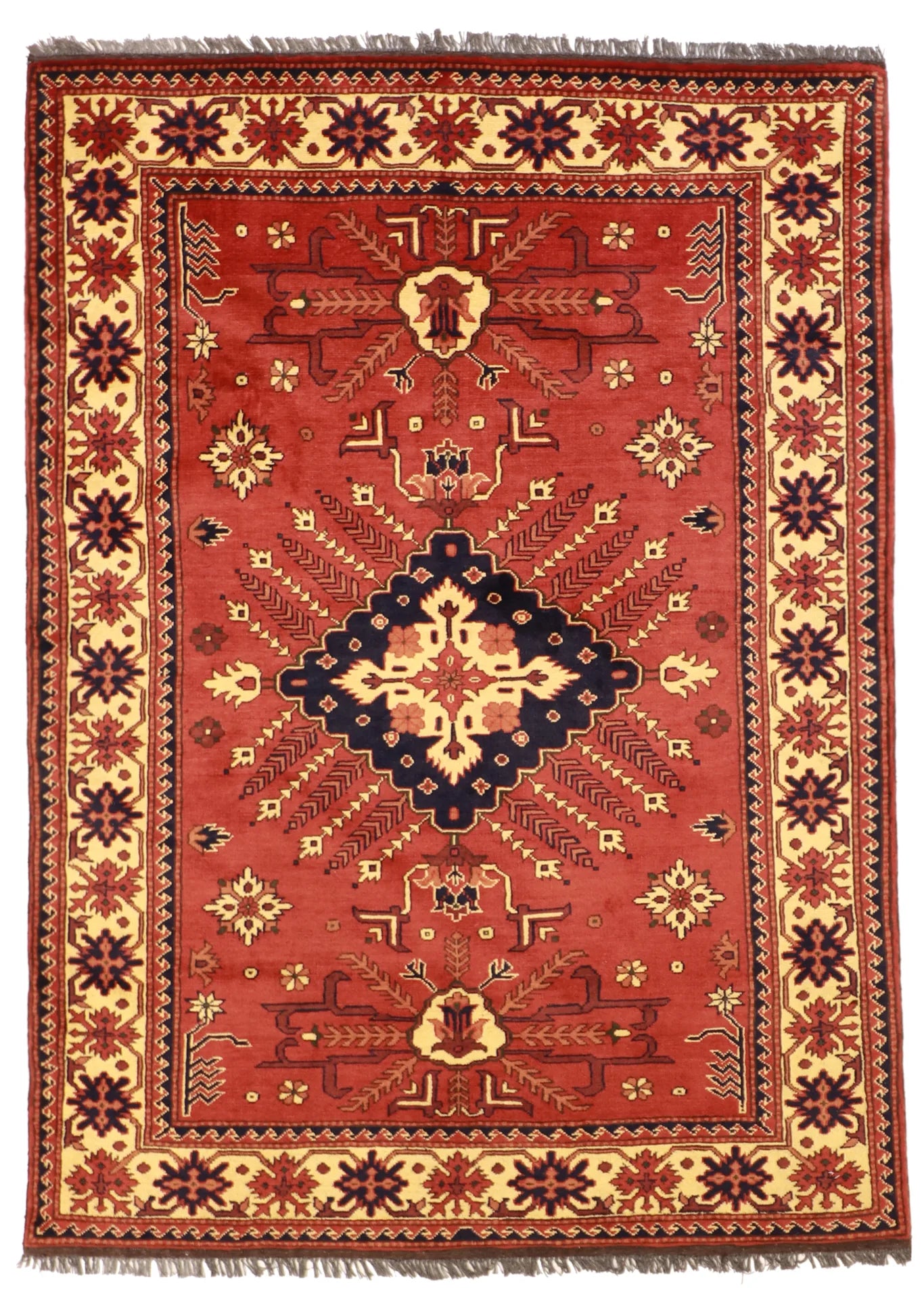 W 4.10 L 6.7 Kazak 100% Wool Hand-Woven Geometric Design - 50891