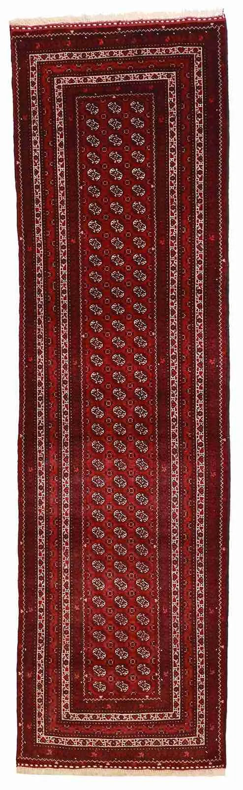 W 2.9 L 9.6 Turkaman Runner 100% Wool Hand-Woven Geometric Design - 50907