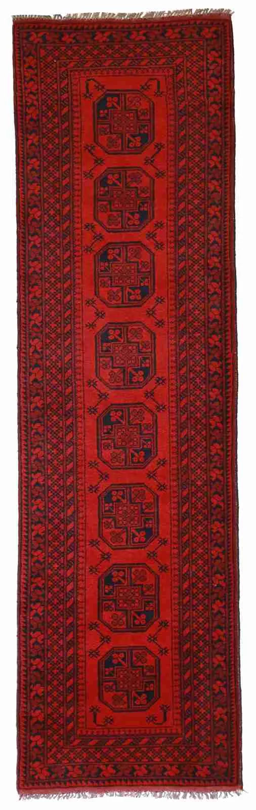 W 2.8 L 9.5 Turkaman Runner 100% Wool Hand-Woven Geometric Design - 50910