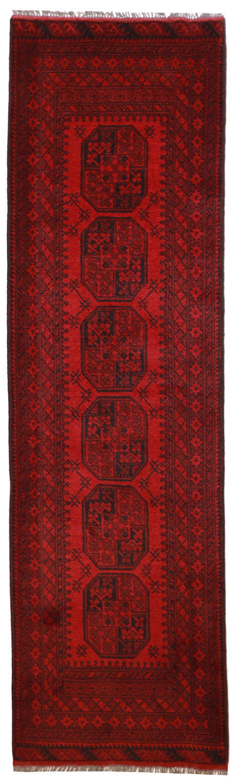 W 2.7 L 9.4 Turkman Runner 100% Wool Handmade Pakistan Geometric Design - 50912